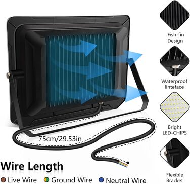 Світлодіодний прожектор Loyal 500W, 50000Лм, IP66, тепле біле світло 3000K, водонепроникний вуличний ліхтар для саду, гаража, під'їзду, дверей