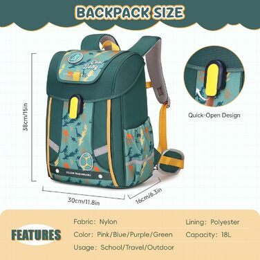 Шкільний рюкзак для хлопчика, 1-4 клас, ергономічний, з нагрудним ременем, 2025, для дітей 6-10 років, знімний поясний ремінь, світловідбиваючі елементи (зелений)