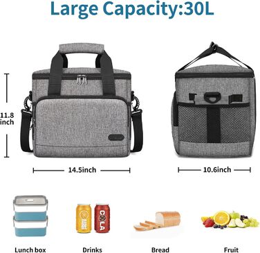 Термосумка-холодильник Lubardy 30L сірого кольору: велика, складана, водонепроникна, для пікніка та обіду