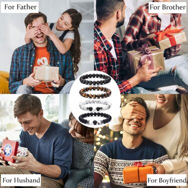 Чоловічий браслет RANKEEF з перлами, набір, 8 мм, еластичний, чорний кришталь, браслет з тигрового ока, лава, білий камінь