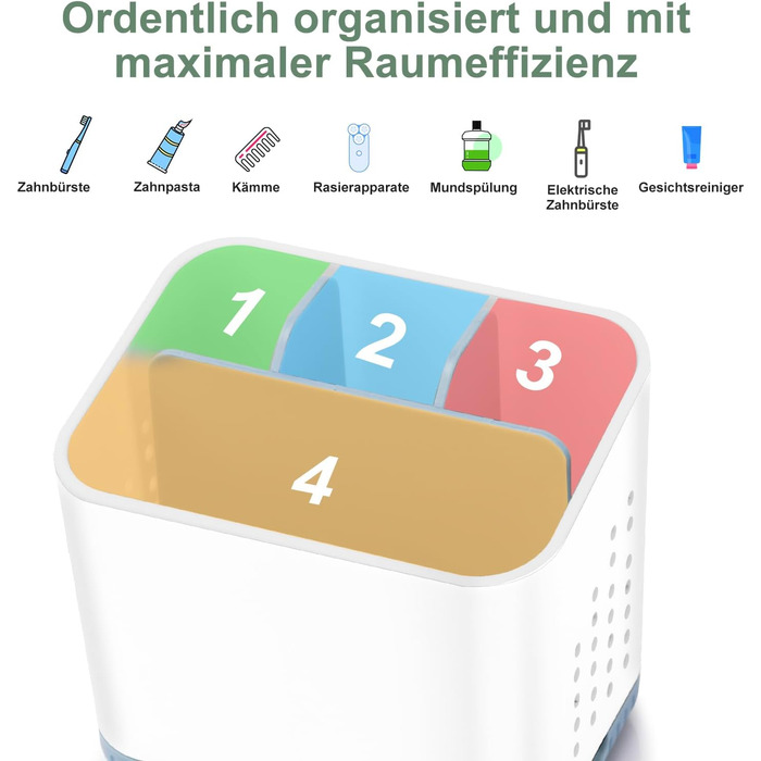 Тримач для зубних щіток електричних, органайзер для ванної кімнати, великий, антиковзний, з регульованими перегородками (синій, білий)