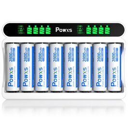Зарядний пристрій POWXS для акумуляторів Ni-MH/Ni-Cd AA/AAA, 8 слотів, LCD-дисплей, USB/Type-C