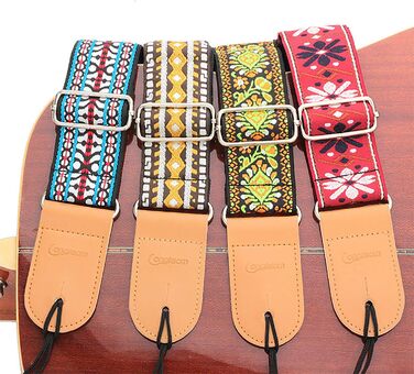 Гітарний ремінь Rufun Retro Jacquard: регульована довжина для акустичної, електро- та бас-гітари. В комплекті 3 медіатори (червоний)