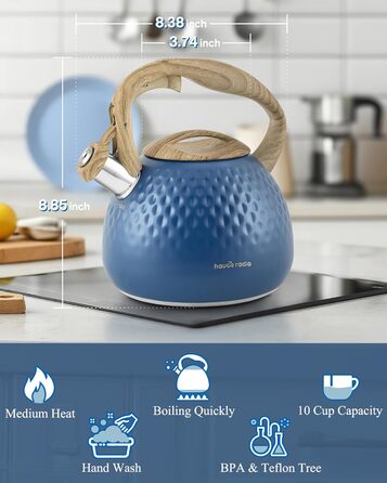 Чайник для заварювання Teekessel 2,7 л з емальованим покриттям, зелений, з імітацією дерева, з носиком, з нержавіючої сталі, антижаростійка ручка, оливковий/темно-синій