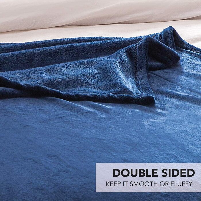 Плед KEPLIN з фланелі, великий накид, ковдра, м'який, затишний та пухнастий, з мікрофібри, для ліжка та ковдри, ідеально підходить для дорослих та дитячих кімнат, двоспальне ліжко (150 x 150), колір: темно-синій