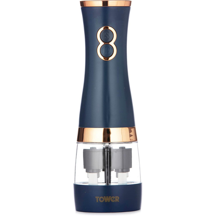 Електричні мельниці для солі та перцю Tower, працюють від батарейок, з регульованими керамічними жорнами, рожеві та рожево-золоті, T847004PNK (Темно-синій)