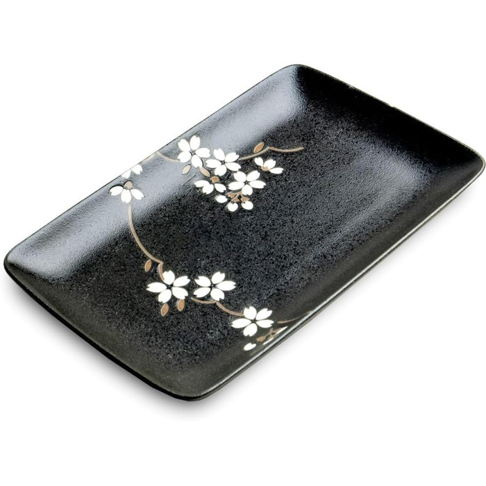 Набір для суші Sushiset SAKURA з порцеляни (Японія) – подарунковий, чорний, 2 тарілки, 2 мисочки, 2 набори паличок