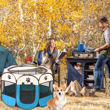 Змінний вольєр для цуценят, портативний огородження для собак, кроликів та котів (синьо-білий)