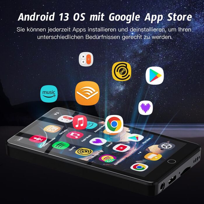 MP3 плеєр 32GB з Bluetooth та WiFi, Android 13, 4.02
