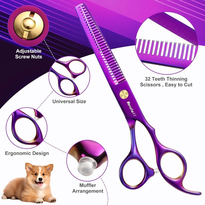 Набір професійних ножиць для грумінгу собак 5шт (фіолетовий)