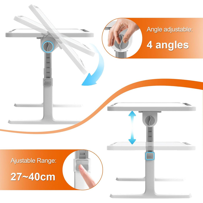 Стіл для ноутбука в ліжко Huracan, регульований, портативний, 60x40 см, чорний