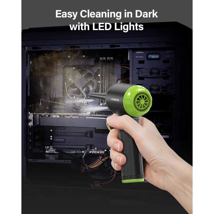 Електричний пилосос для повітря з HD-дисплеєм - Air Duster 200000 RPM з LED-підсвічуванням, міні-турбіна на акумуляторі, спрей для чищення ПК, повітряна турбіна для клавіатури, дому, авто, W06 (сірий та зелений)