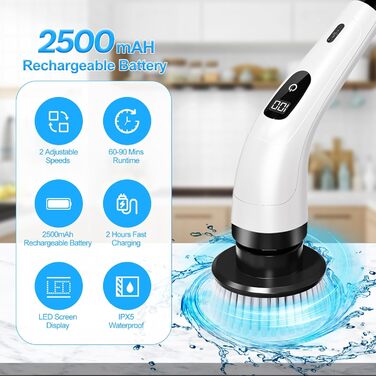 Electric Cleaning Brush, Battery-Powered Cleaning Brush, Electric Cleaning Brush for Bathroom, Electric Scrub Brush, with 8 Interchangeable Drill Brush Heads
