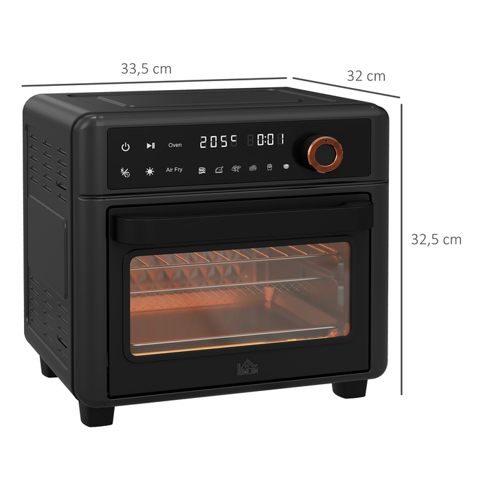 HOMCOM Convection Mini Oven 40-220 °C 13L Mini Oven with Baking Tray, Grill Rack, Crumb Tray, Hot Air Fryer, 12 Programs for Versatile Cooking