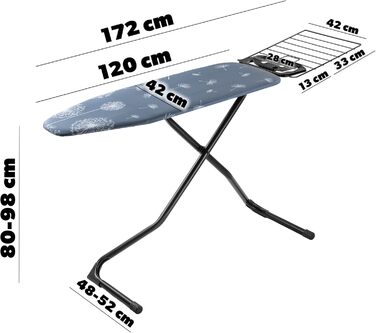 Прасувальна дошка KADAX з висувною полицею, 120x42 см, регульована висота, антиковзні ніжки (Зелений/Темно-синій)