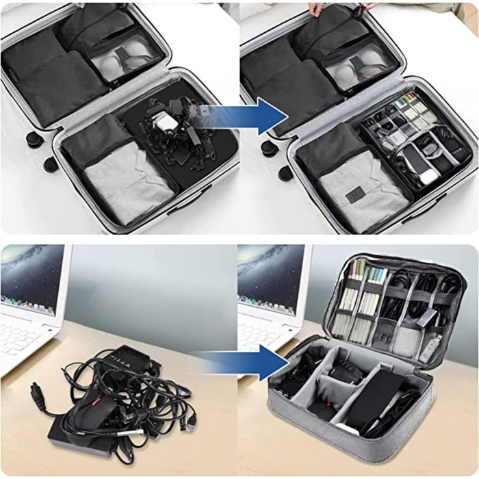 Органайзер для кабелів LTLSZRN, сірий: зручна сумка-організатор для подорожей