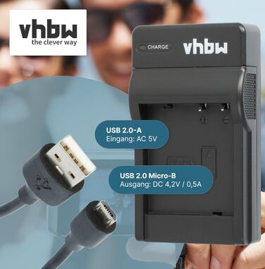 Зарядний пристрій vhbw сумісний з Canon PowerShot A2600, A2500, A2300, A3400, A2400 – для камери/відеокамери, акумулятор, зарядний футляр, індикатор заряду, 4.2V