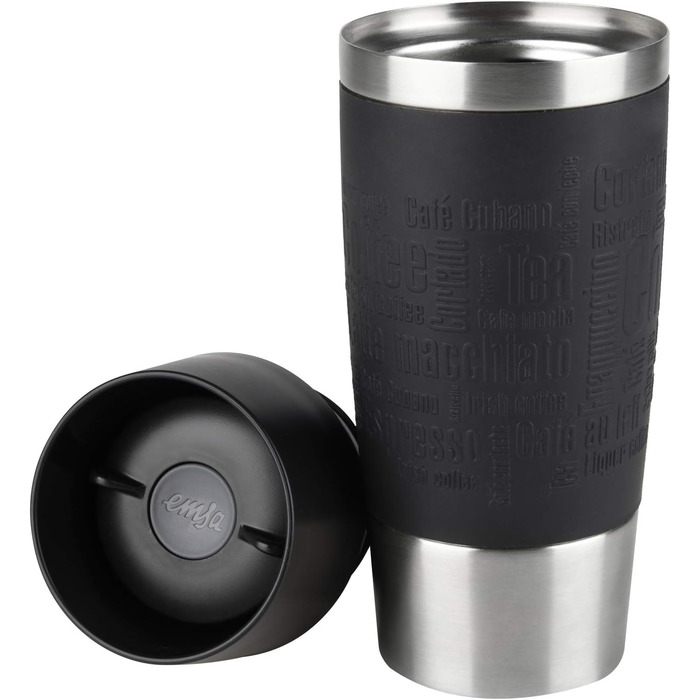 Термокружка Emsa Travel Mug Classic, 360 мл, чорна, з ізоляцією, 4 години гаряче, 8 годин холодне, Quick-Press замок, 360° відкривання