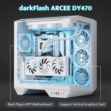 darkFlash DY470: Корпус для ігрового ПК Full-Tower ATX з 4 PWM-ARGB вентиляторами, сумісний з RTX 40, білий