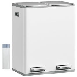 Відро для сміття з сортуванням 60 л, нержавіюча сталь, з педаллю, 2 відділення, SW06099E (біле)