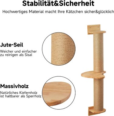 Кігтеточка для котів FUKUMARU Kletternwand, 93 см, з драбиною та гілками з джуту, з масивного дерева