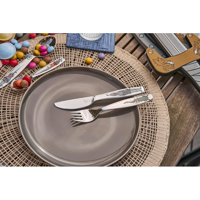 Набір дитячого посуду Zwilling Kinderbesteck Set, 4-piece, з тисненням зображень тварин, для дітей від 3 років, нержавіюча сталь 18/10, упаковка без пластику (Ritter Eckbert)