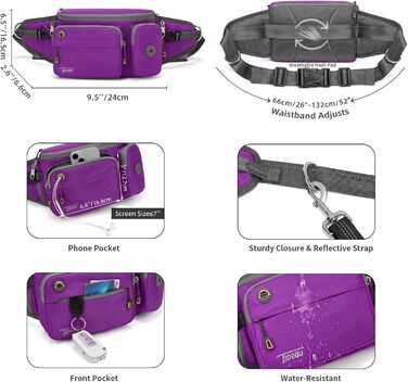 Сумка на пояс для прогулянок з собакою TUDEQU, велика, водостійка, для чоловіків та жінок, підійде для хайкінгу, подорожей, велоспорту та тренувань (фіолетовий)