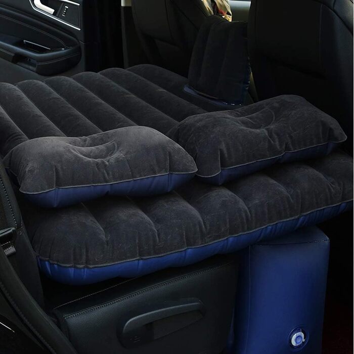 Надувна автомобільна матрац з насосом для подорожей, кемпінгу та відпочинку на природі. Чорний колір.