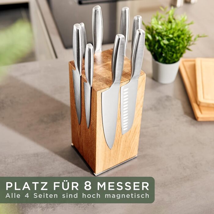 WALDWERK Knife Block without Knives - Magnetic and Swivel Knife Block Made of High-Quality Oak Wood - Knife Holder for Knives
