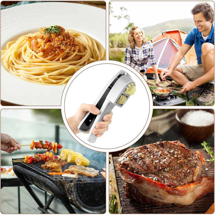 Прес для часнику з нержавіючої сталі 2-в-1, подрібнювач та шинковка часнику та імбиру, прес для часнику, ручний, легкий у чищенні, сумісний з посудомийною машиною, міцний, срібний