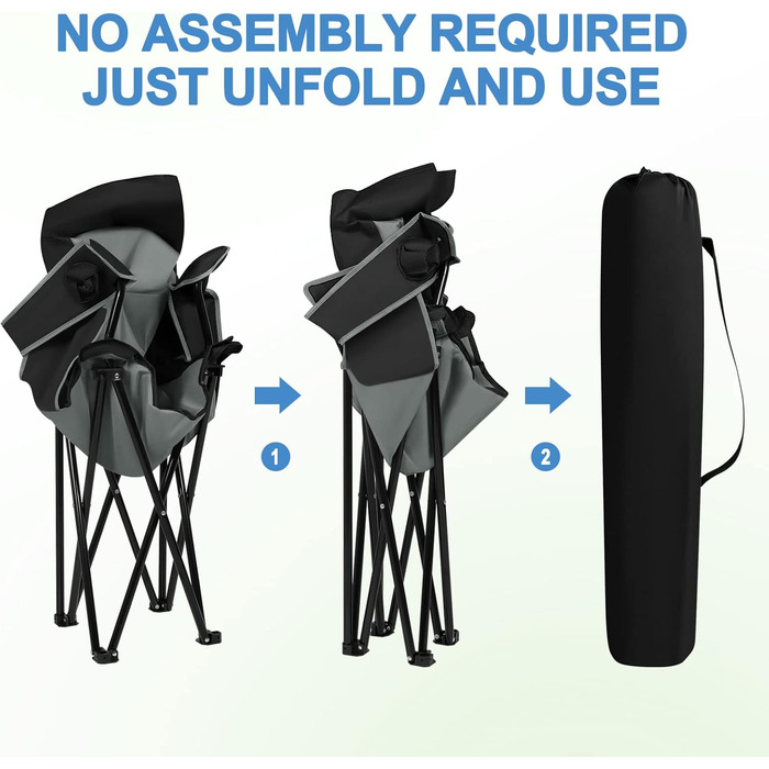 Набір 2 складаних стільців WOLTU для кемпінгу, риболовлі, саду, тераси, чорний + темно-сірий