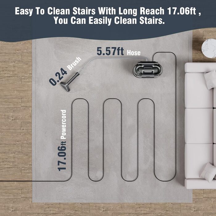 Апарат для чищення м'яких меблів та килимів 600W, 22kPa, для дому та авто, чорний