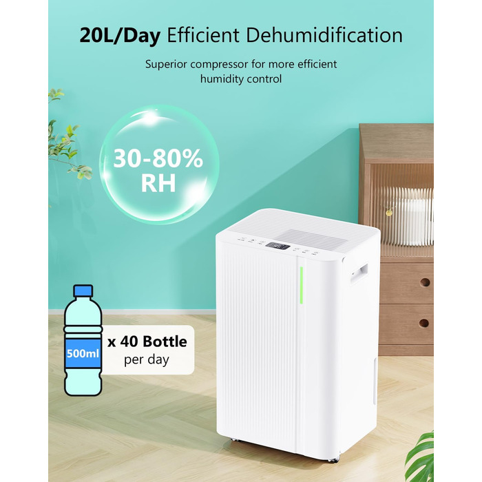 Електричний осушувач повітря для дому, квартири, підвалу. Тиха робота, 3 режими, таймер 24г, автоматична відтавлювання, 20л/день