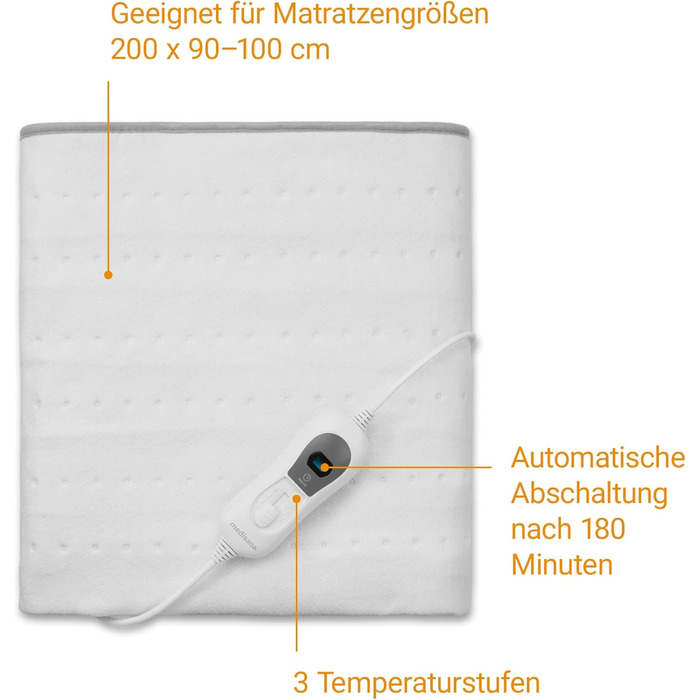 Електрична грілка Medisana HU 666, 150x80 см, 3 режими, з системою безпеки, автовимкнення, прання при 30°C