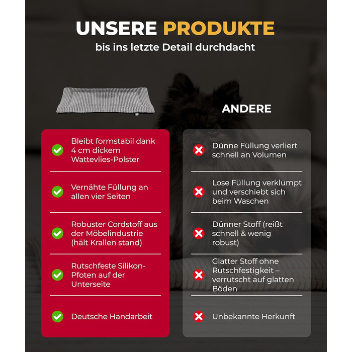 Підстилка для собак Cord з наповнювачем XS – Антиковзаюча – М'яка підстилка для собак – Комфортне місце для відпочинку - Виготовлено в Німеччині (Антрацит, 55x75 см)