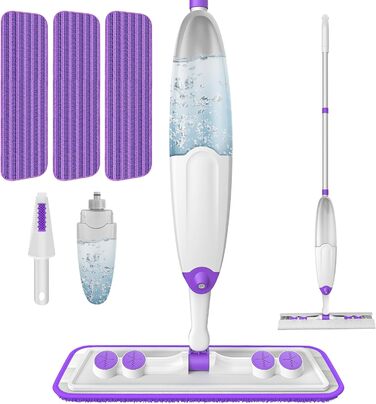 Швабра з розпилювачем, швабра для підлоги з розпилювачем, набір швабр з 3 змінними мікрофібровими накладками, підходить для одноразових накладок, біла швабра з резервуаром для води