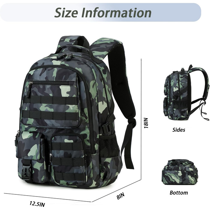 Шкільний рюкзак для хлопчика-підлітка, водонепроникний, армійний колір