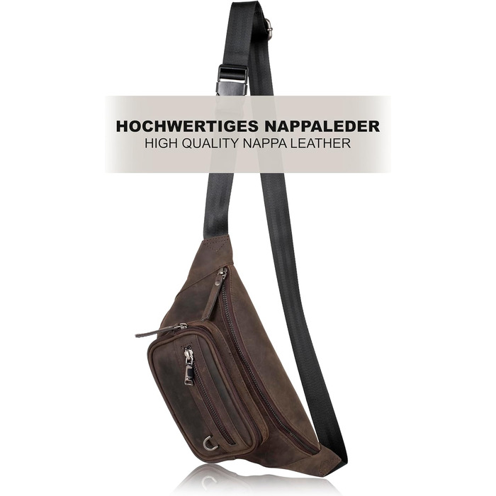 Чоловіча поясна/животна сумка Marc Peter® Varadero з натуральної шкіри Наппа | Перехресна сумка на пояс для чоловіків та жінок | Сумка на пояс з можливістю зміни ремінця (Кольори: Кольору вугілля, Мисливський)