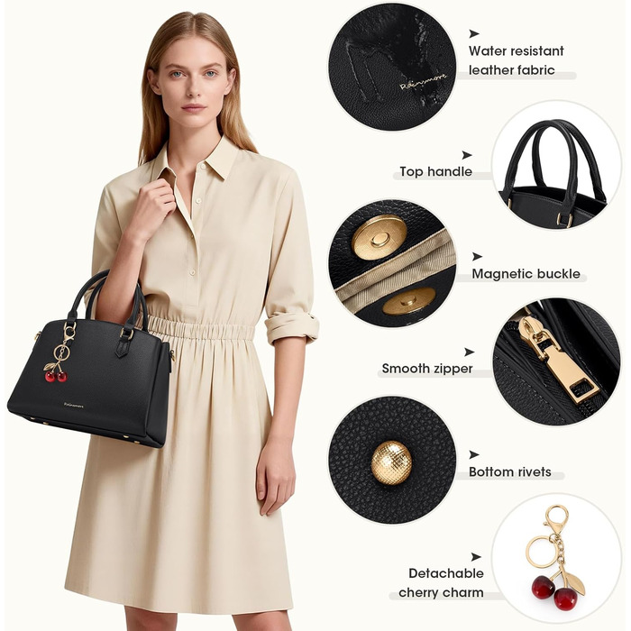 Сумка жіноча RAINSMORE середнього розміру з PU шкіри, чорна. З ручкою та знімним ременем, для планшета 11 дюймів, для роботи та шопінгу