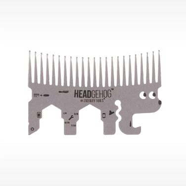 Hedgehog Pocket Comb, Multifunction Tool, Bottle Opener, Silver-Colored