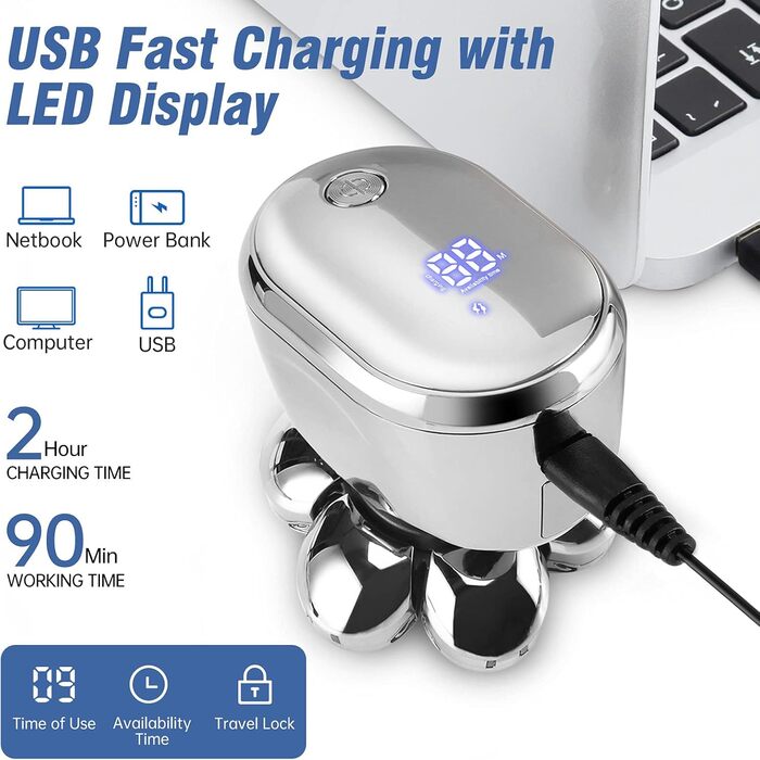 Електричний голкострум для голивної голови Glatzen Rasierer: 7D плаваюча головка, ротаційний голкострум 6-в-1, вологостійкий, для догляду за обличчям (сріблястий)