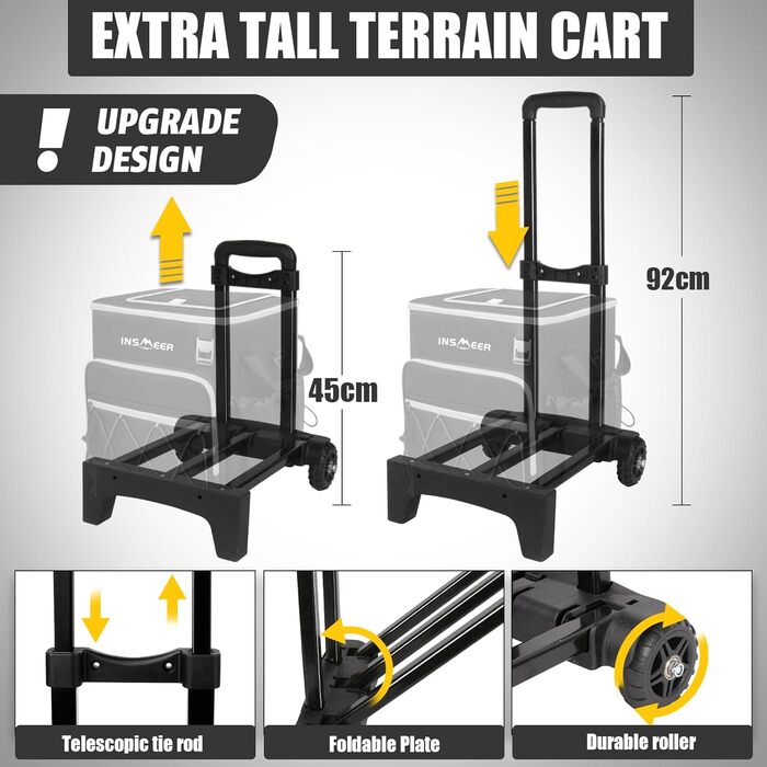 Сумка-холодильник INSMEER 40L з колесами, для пляшок, водонепроникна, чорна - для пляжу, кемпінгу, пікніка, покупок