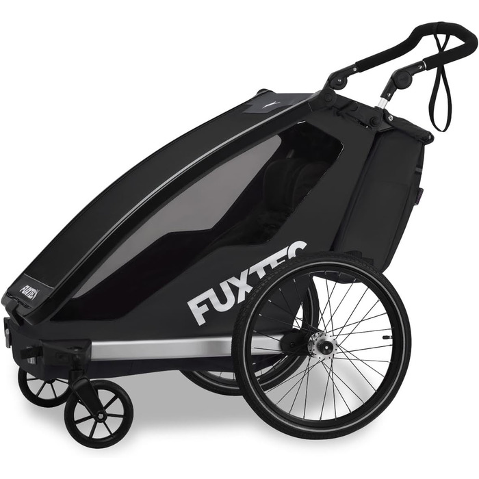 Фукстек Причіп для велосипеда Sportfux на 2 місця, чорний, з багажником, відбивачами, регульованою ручкою, захистом від дощу та сонця, складний