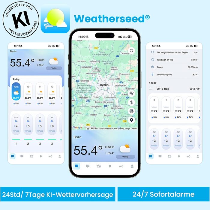 Метеостанція Sainlogic Smart з Wi-Fi: Прогноз погоди на 24/7, датчик дощу та вітру, 2 роки зберігання даних (2.4GHz) Jet Black SA6PWS