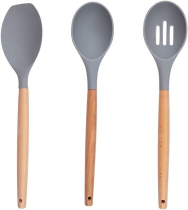 Набір кухонних аксесуарів Alpina 7 предметів з поворотним підставкою – кухонні інструменти, силіконовий набір посуду для кухні (сірий)