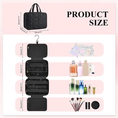 Чохол для туалетних аксесуарів на гачку, дорожній, чорний: органайзер для косметики та прикрас