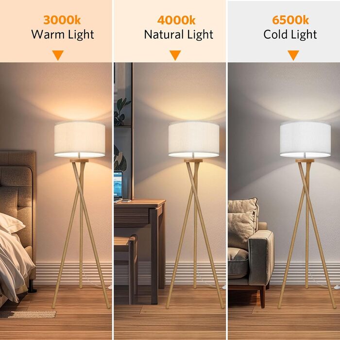 Стійка лампа BBHome для вітальні, спальні, офісу: дерев'яний каркас, LED E27 9W, сучасний дизайн