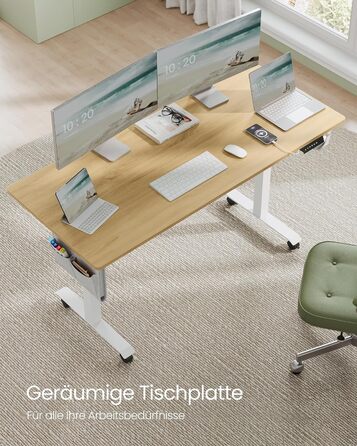 VASAGLE Electric Height Adjustable Desk - 60x120cm, Memory Function, Wood & Steel Frame