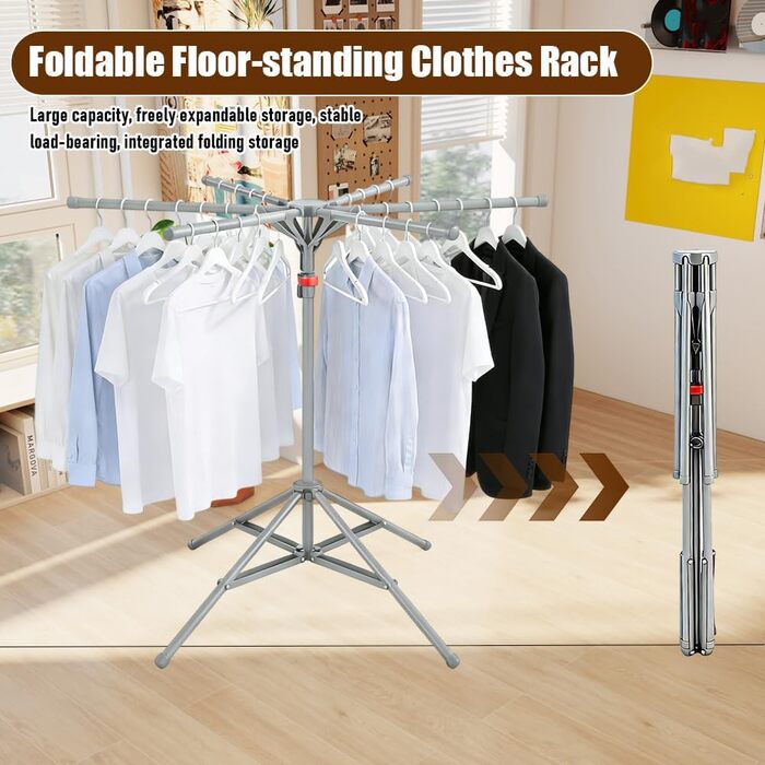 Сушарка для білизни Standtrockner Hoch Klappbar - розкладний тримач для одягу з 6 крилами, регульована висота 120-170 см, з вуглецевої сталі, сірий