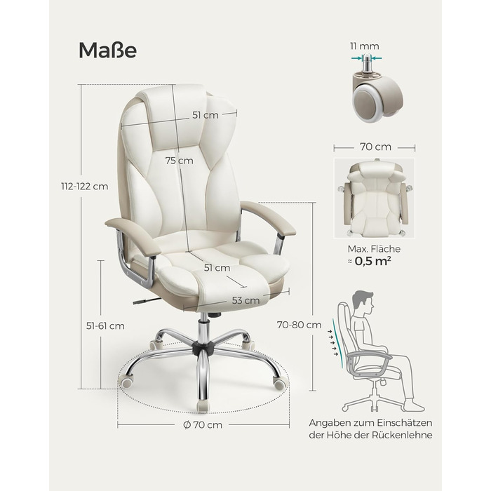 Крісло офісне SONGMICS Chef, обертове, для комп'ютера, регулювання висоти сидіння, чорне (кремово-біло-камелеонове)